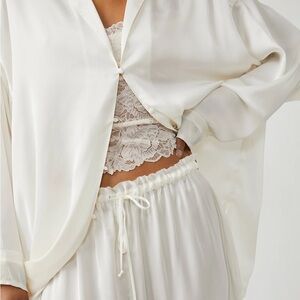 Free People White Satin Pajamas set Size M